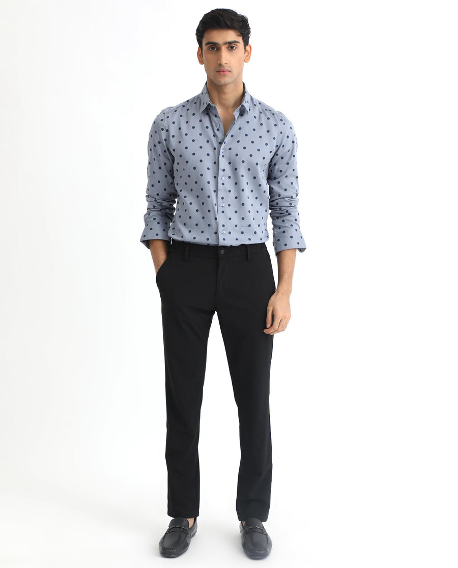 Rare Rabbit Men's Rish Blue Cotton Polka Print Regular Fit Full Sleeve Collared Shirt
