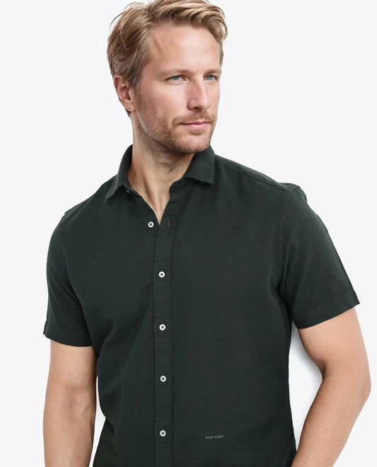 Rare Rabbit Men's Rissa Dark Green Cotton Plain Regular Fit Half Sleeve Collared Shirt