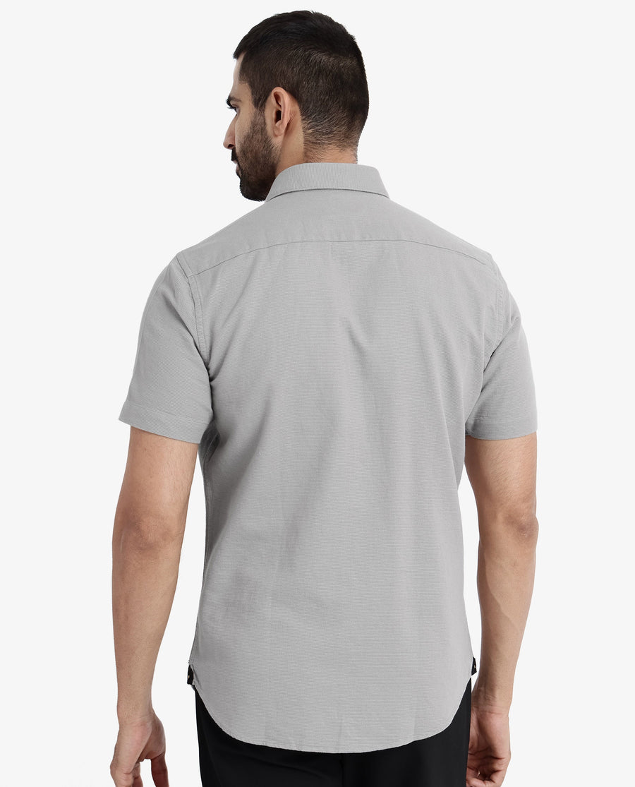 Rare Rabbit Men's Rissa Grey Cotton Plain Regular Fit Half Sleeve Collared Shirt