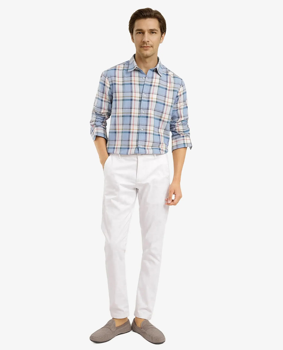 Rare Rabbit Men's Rix Light Blue Cotton Checked Print Regular Fit Full Sleeve Collared Shirt