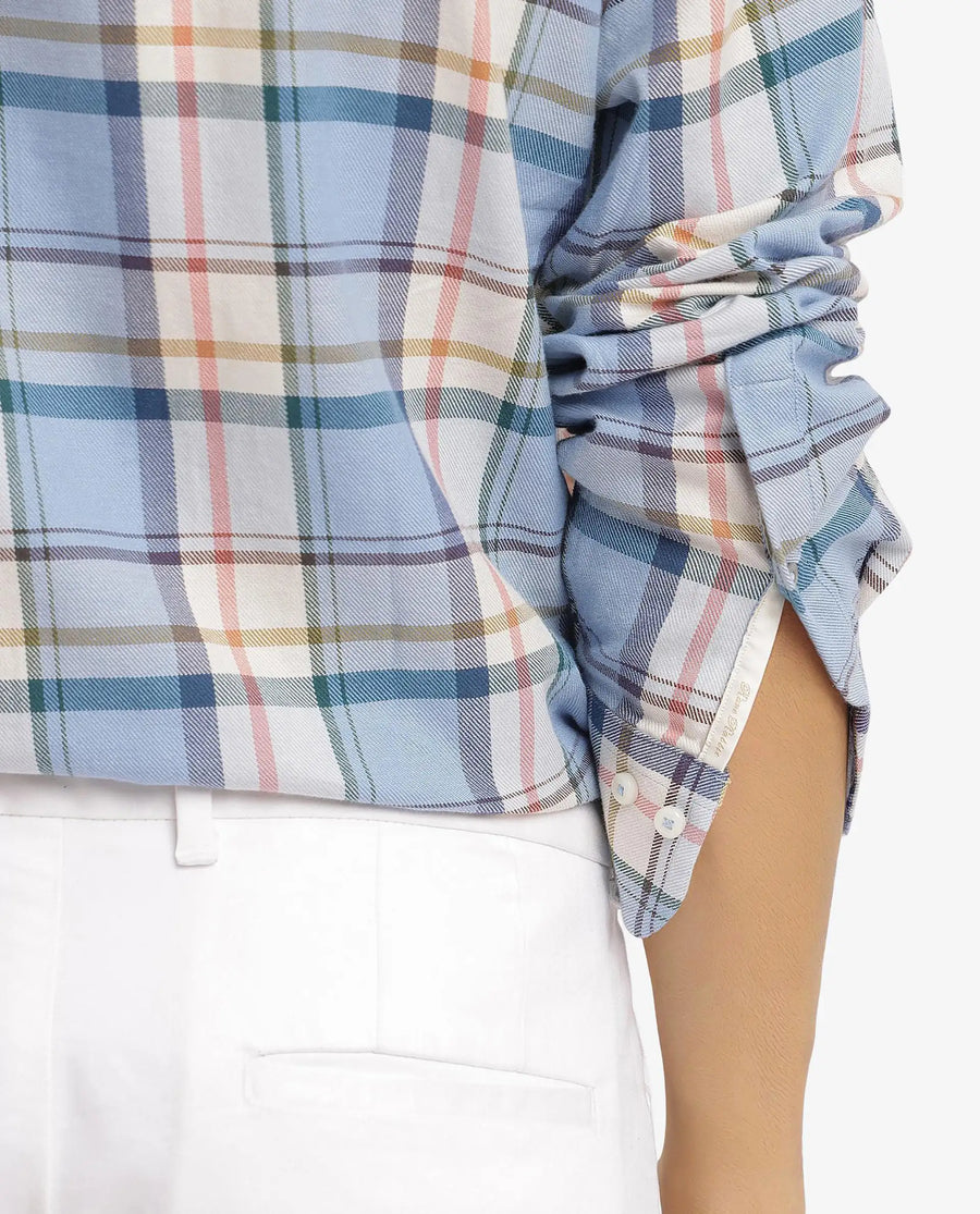 Rare Rabbit Men's Rix Light Blue Cotton Checked Print Regular Fit Full Sleeve Collared Shirt