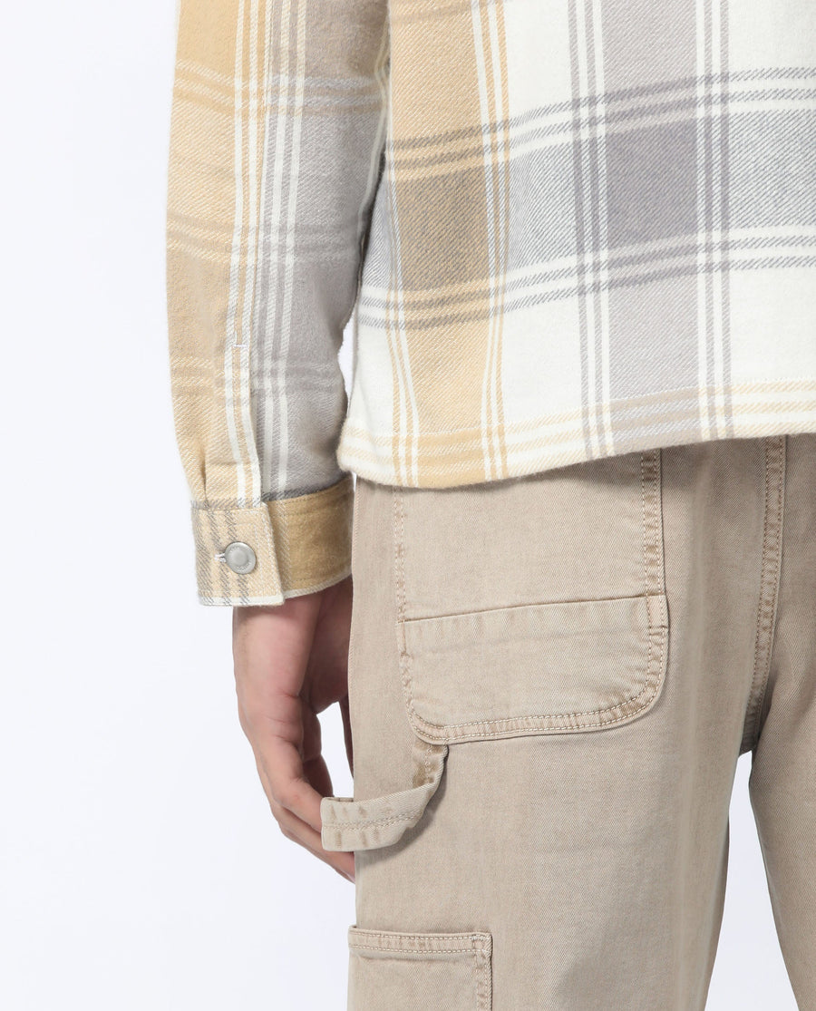 Rare Rabbit Men's Rizo Light Brown Cotton Checked Print Relaxed Fit Full Sleeve Spread Collar Shacket