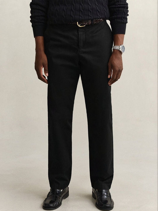 Gant Men Black Solid Stretchable Regular Fit Trouser