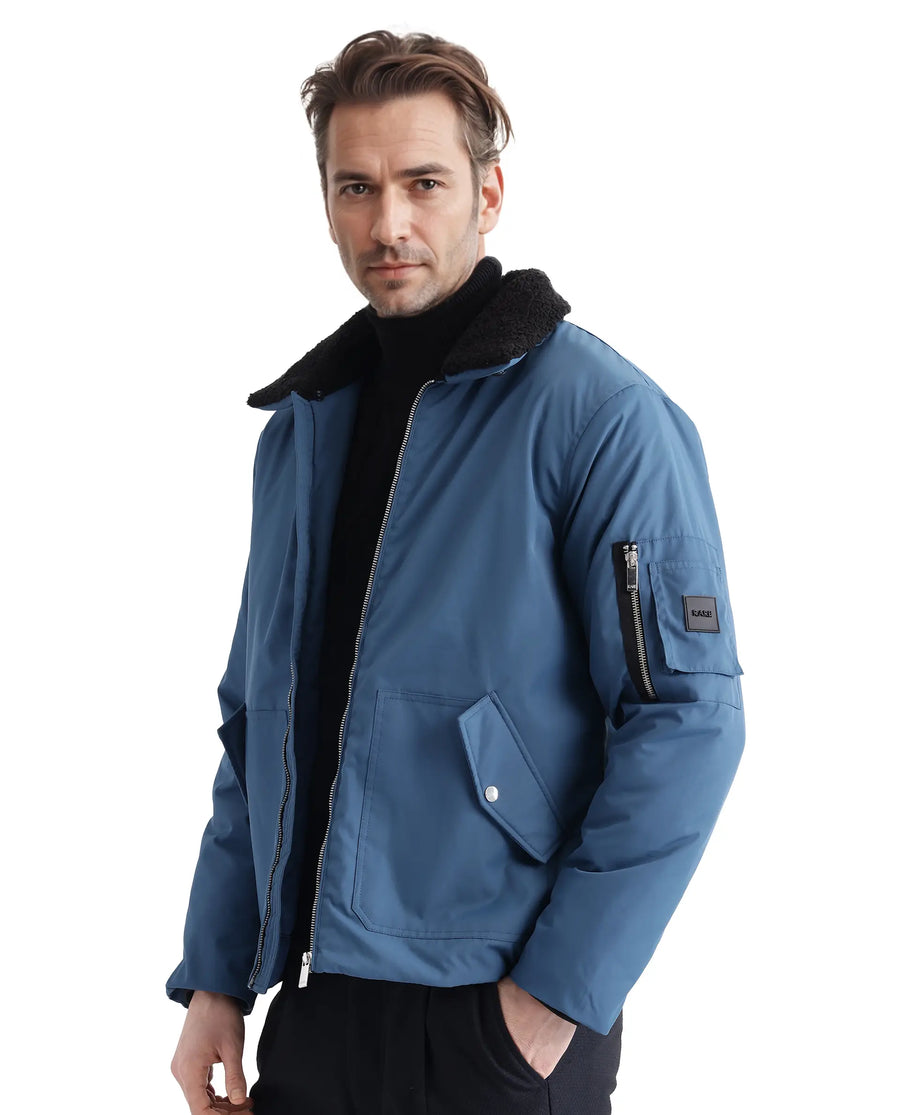 Rare Rabbit Men's Roboss Teal Polyester Plain Regular Fit Full Sleeve Spread Collar Jacket
