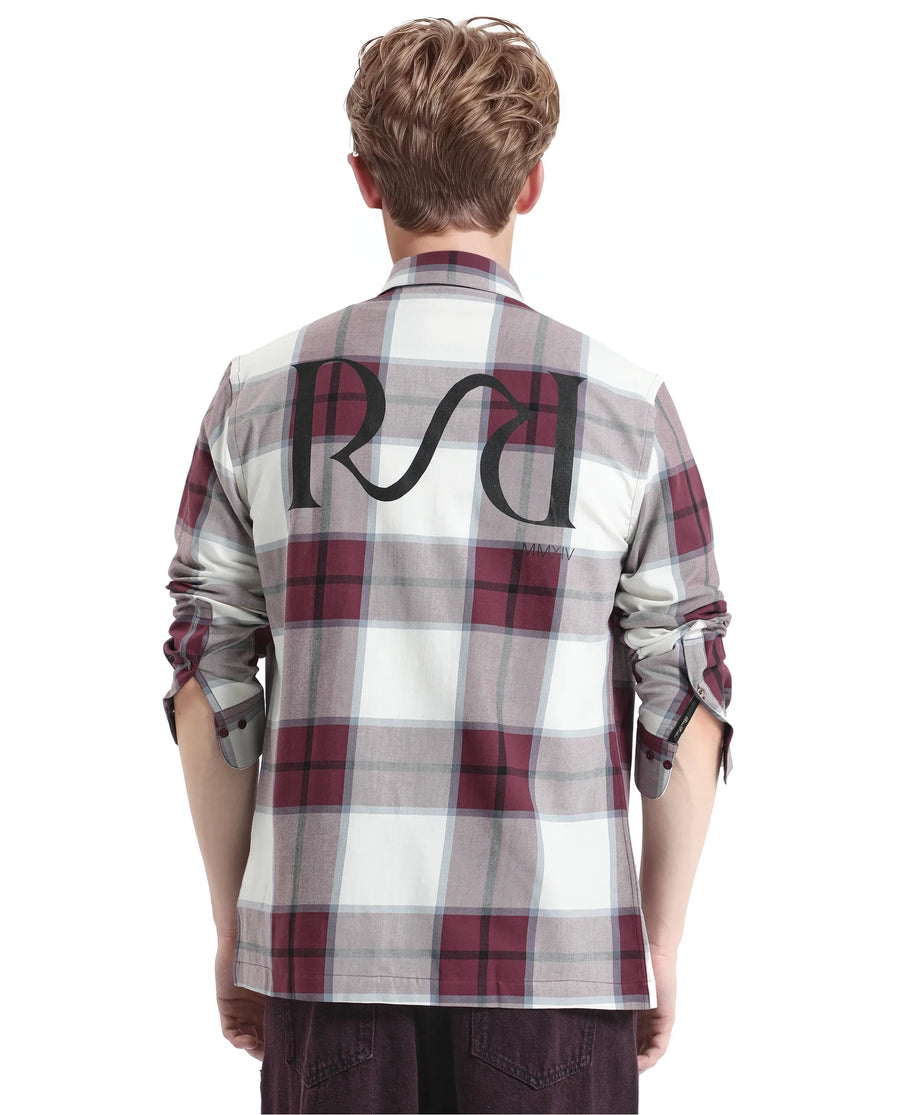 Rare Rabbit Men's Rock Ford-2 Maroon Cotton Checked Print Regular Fit Full Sleeve Collared Shirt