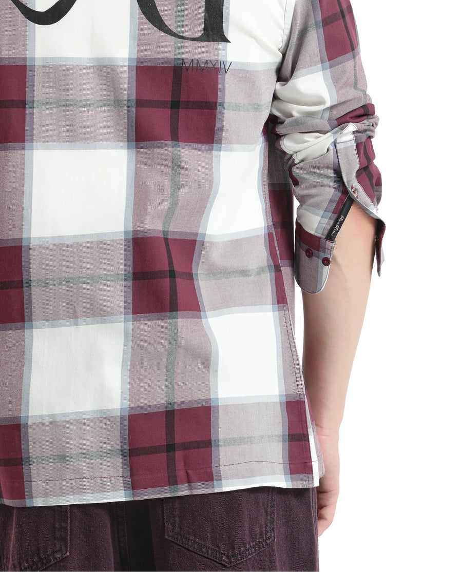Rare Rabbit Men's Rock Ford-2 Maroon Cotton Checked Print Regular Fit Full Sleeve Collared Shirt