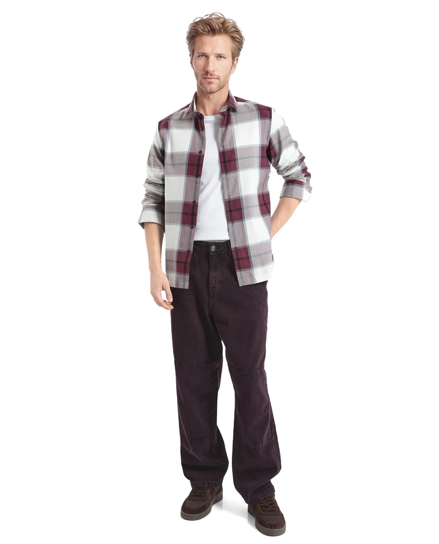 Rare Rabbit Men's Rock Ford-2 Maroon Cotton Checked Print Regular Fit Full Sleeve Collared Shirt