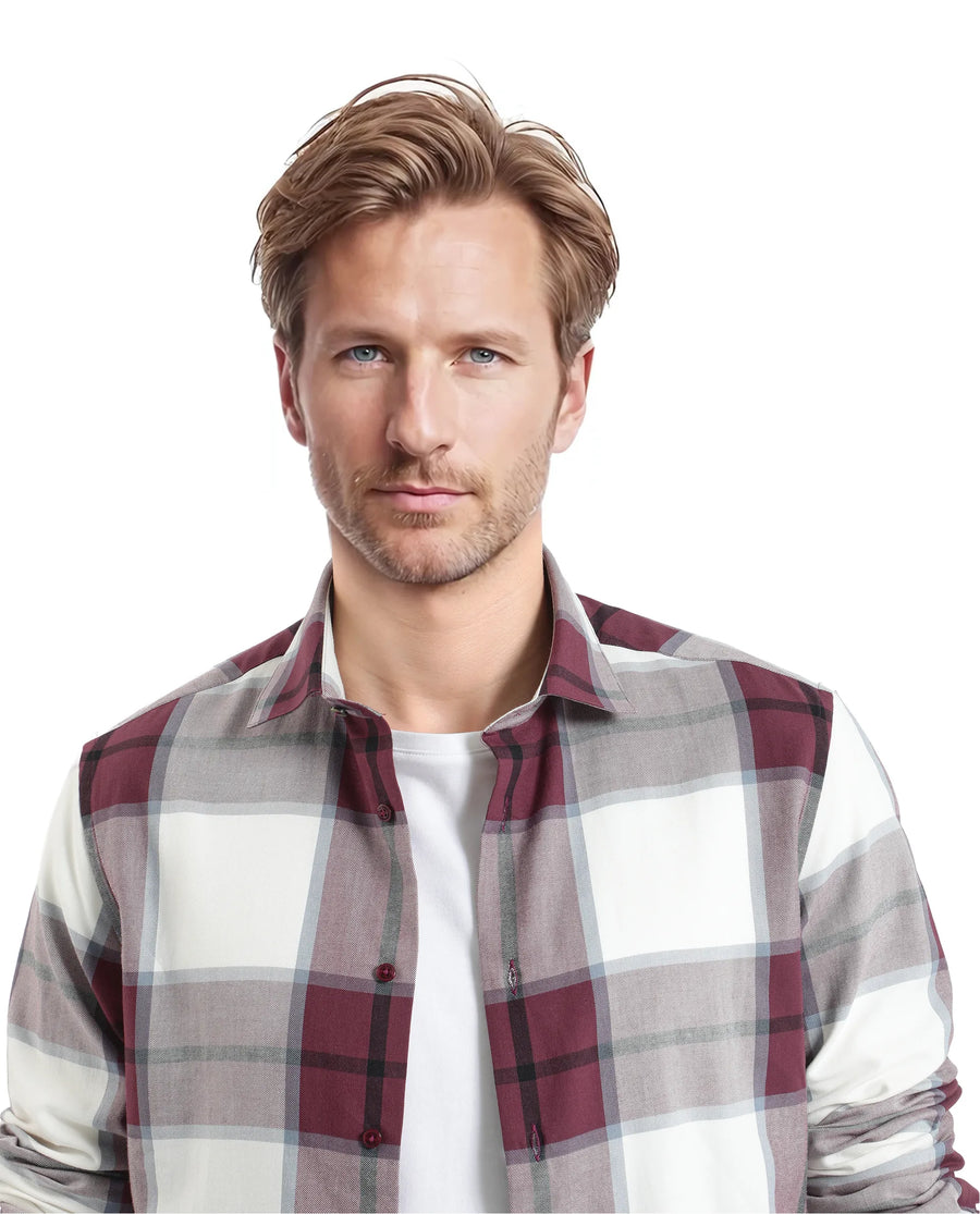 Rare Rabbit Men's Rock Ford-2 Maroon Cotton Checked Print Regular Fit Full Sleeve Collared Shirt
