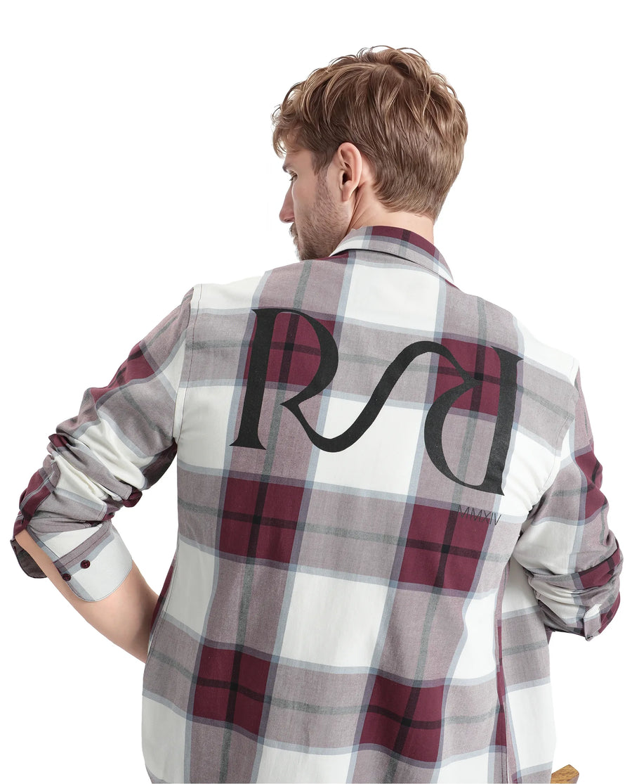 Rare Rabbit Men's Rock Ford-2 Maroon Cotton Checked Print Regular Fit Full Sleeve Collared Shirt