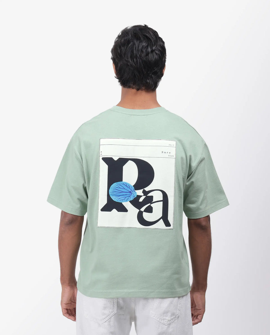 Rare Rabbit Men's Roe Green Cotton Graphic Print Oversized Fit Half Sleeve Crew Neck T-Shirt