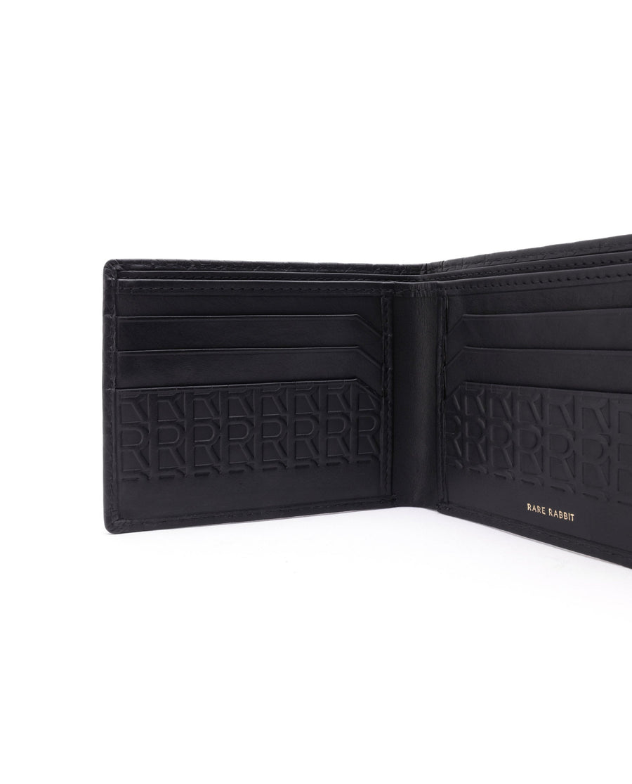 Rare Rabbit Men's Cali Black Bi Fold Slim Rfid Embossed Monogram Wallet
