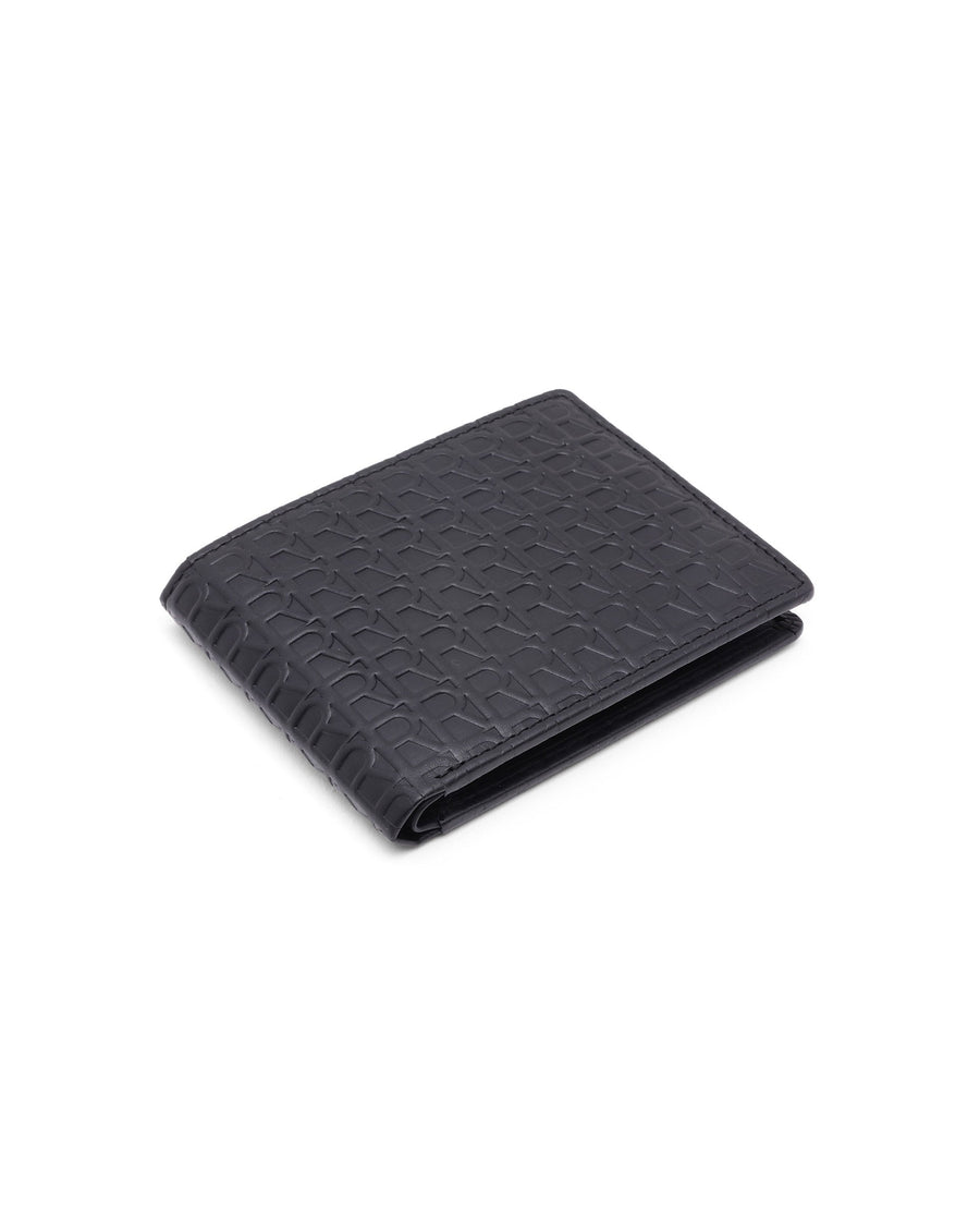 Rare Rabbit Men's Cali Black Bi Fold Slim Rfid Embossed Monogram Wallet