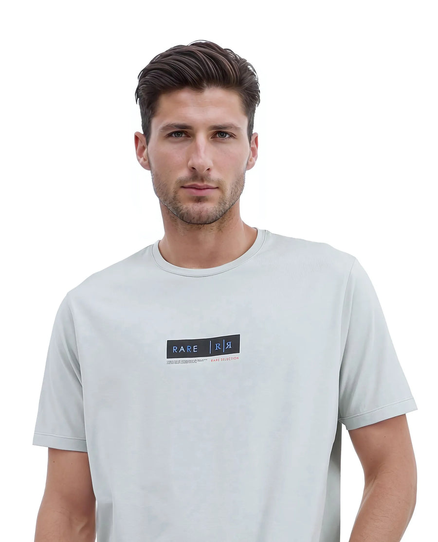 Rare Rabbit Men's Rolt Dusky Green Cotton Blend Graphic Print Regular Fit Half Sleeve Crew Neck T-Shirt