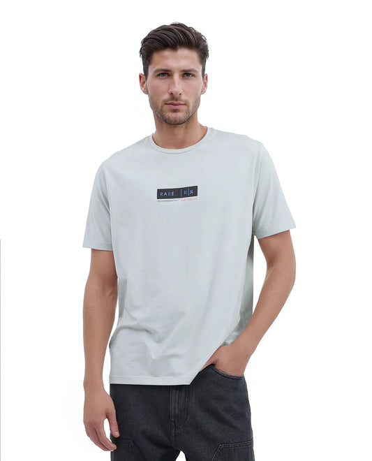 Rare Rabbit Men's Rolt Dusky Green Cotton Blend Graphic Print Regular Fit Half Sleeve Crew Neck T-Shirt