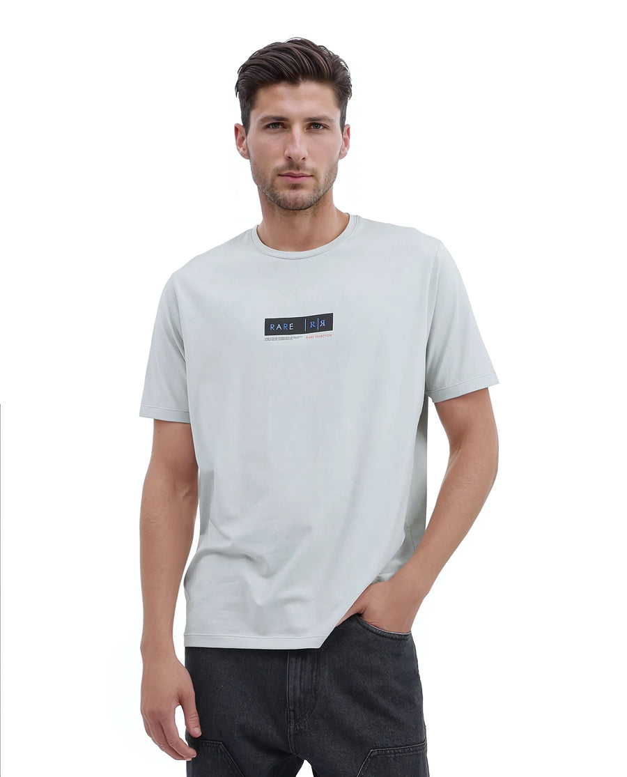 Rare Rabbit Men's Rolt Dusky Green Cotton Blend Graphic Print Regular Fit Half Sleeve Crew Neck T-Shirt
