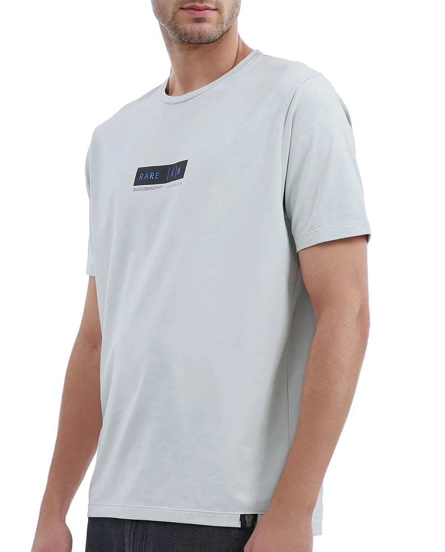 Rare Rabbit Men's Rolt Dusky Green Cotton Blend Graphic Print Regular Fit Half Sleeve Crew Neck T-Shirt