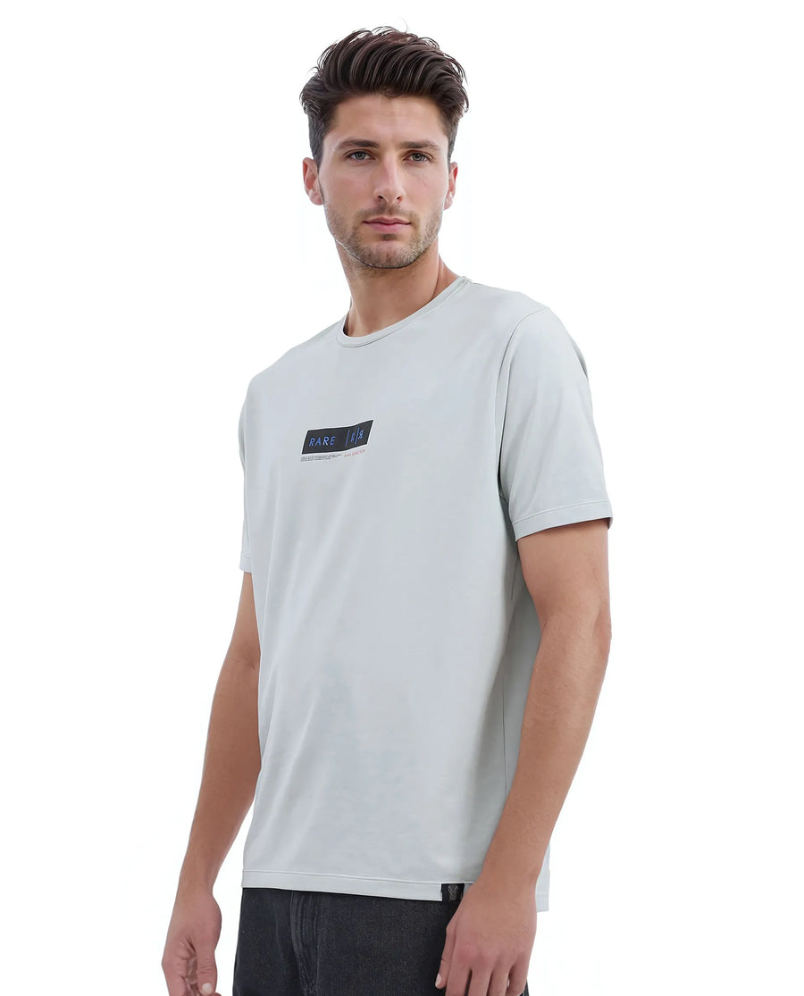 Rare Rabbit Men's Rolt Dusky Green Cotton Blend Graphic Print Regular Fit Half Sleeve Crew Neck T-Shirt