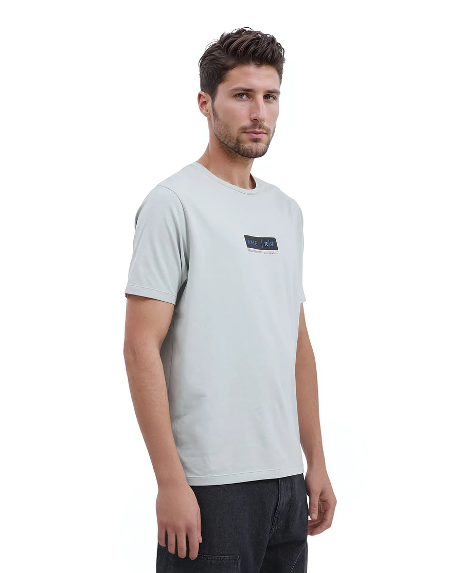 Rare Rabbit Men's Rolt Dusky Green Cotton Blend Graphic Print Regular Fit Half Sleeve Crew Neck T-Shirt