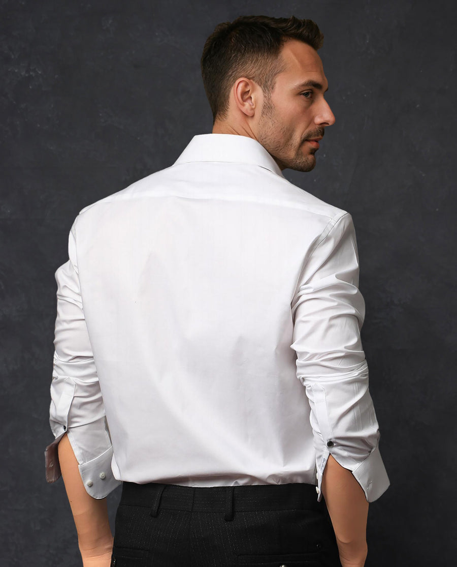 Rare Rabbit Men's Rona White Cotton Plain Tailored Fit Full Sleeve Collared Shirt