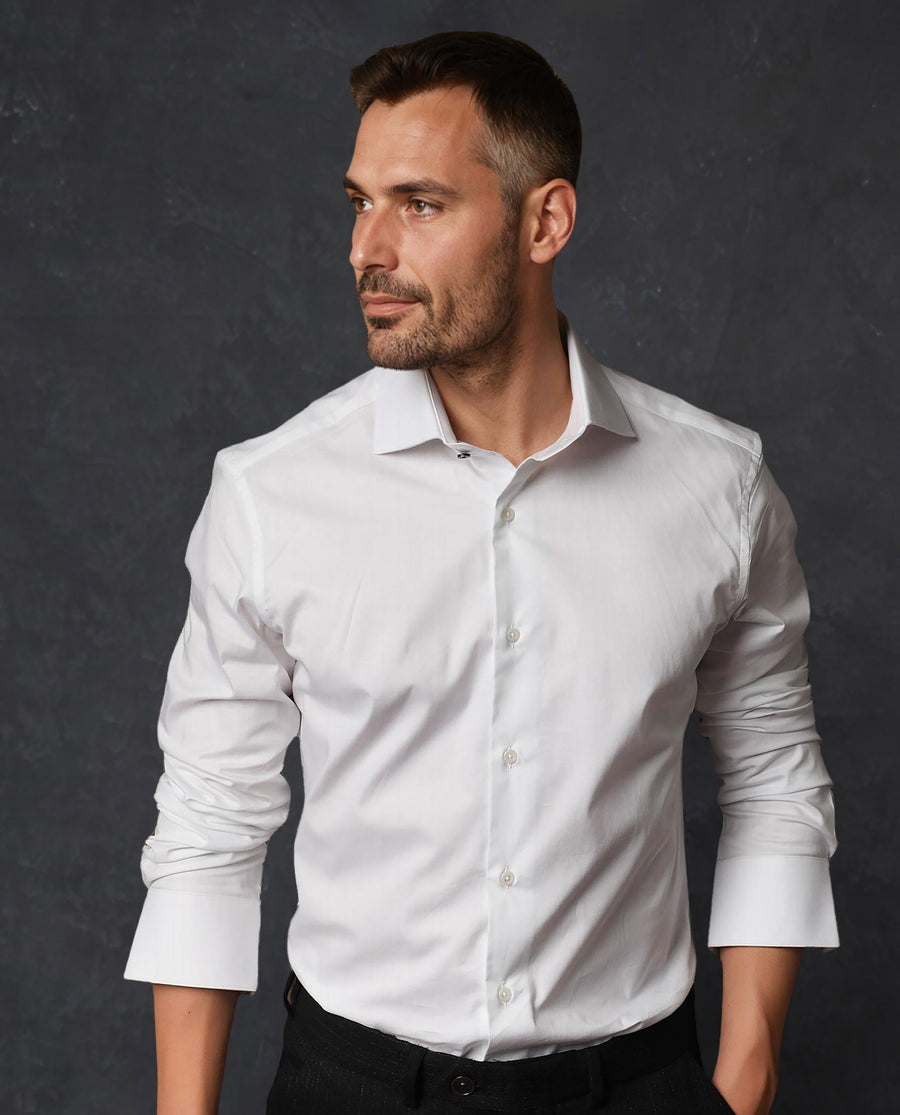 Rare Rabbit Men's Rona White Cotton Plain Tailored Fit Full Sleeve Collared Shirt