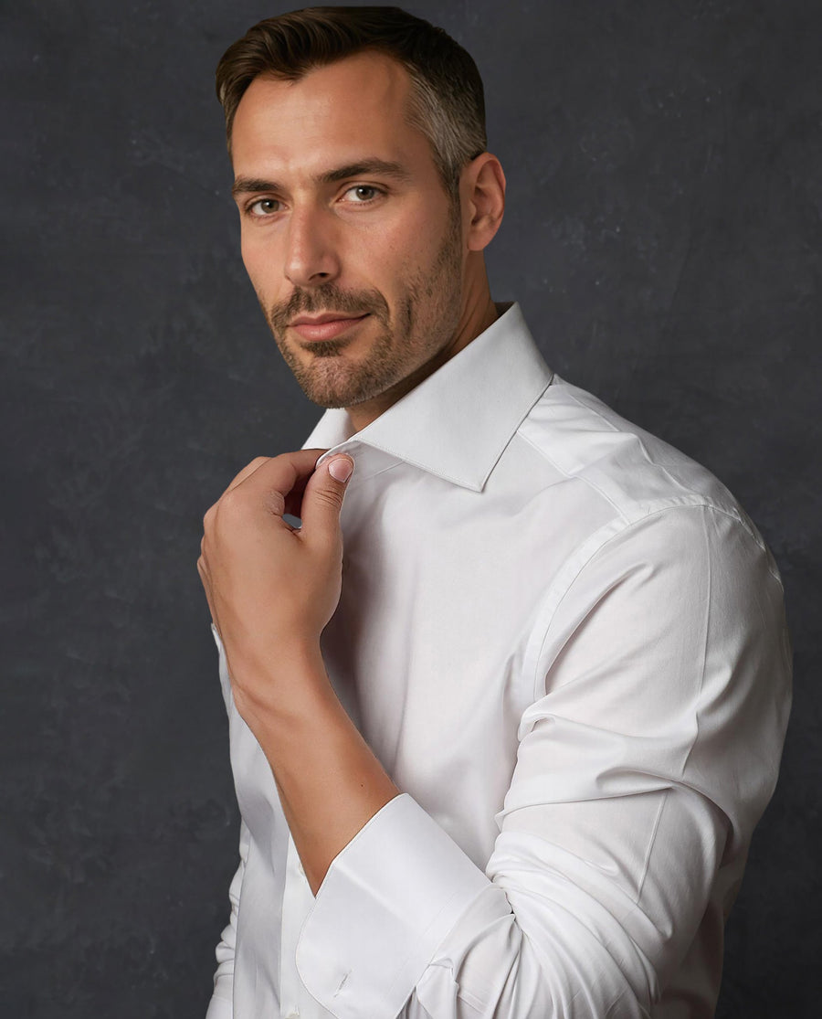 Rare Rabbit Men's Rona White Cotton Plain Tailored Fit Full Sleeve Collared Shirt