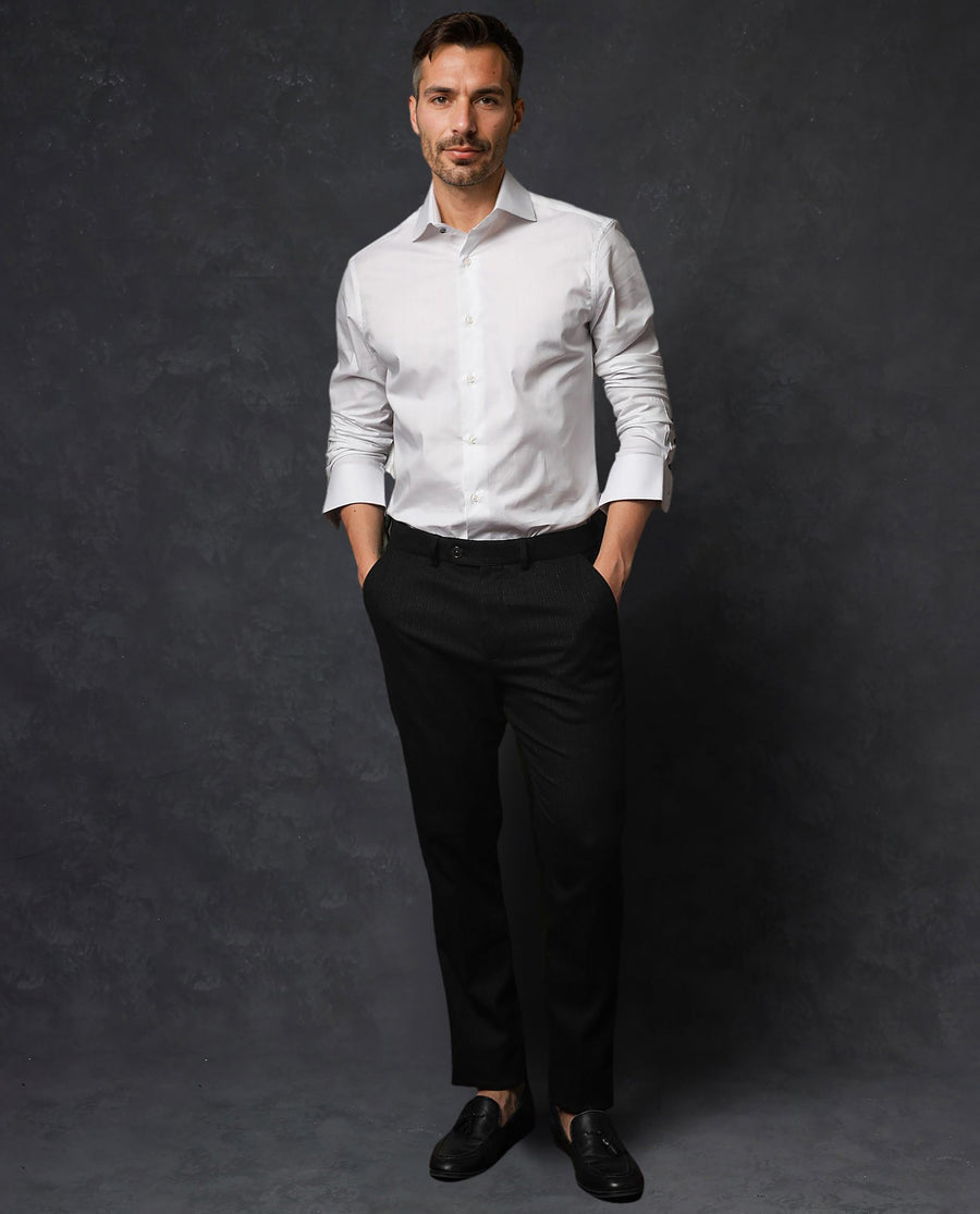 Rare Rabbit Men's Rona White Cotton Plain Tailored Fit Full Sleeve Collared Shirt