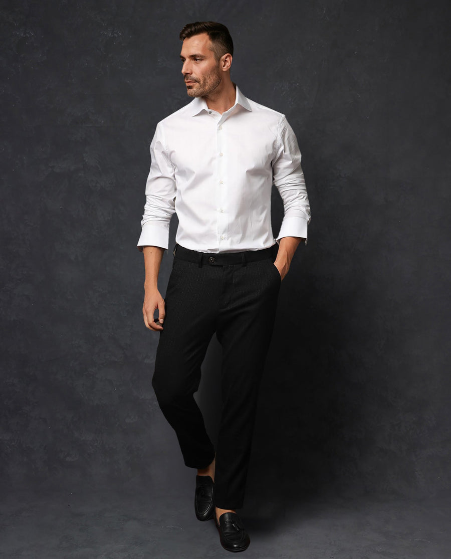 Rare Rabbit Men's Rona White Cotton Plain Tailored Fit Full Sleeve Collared Shirt