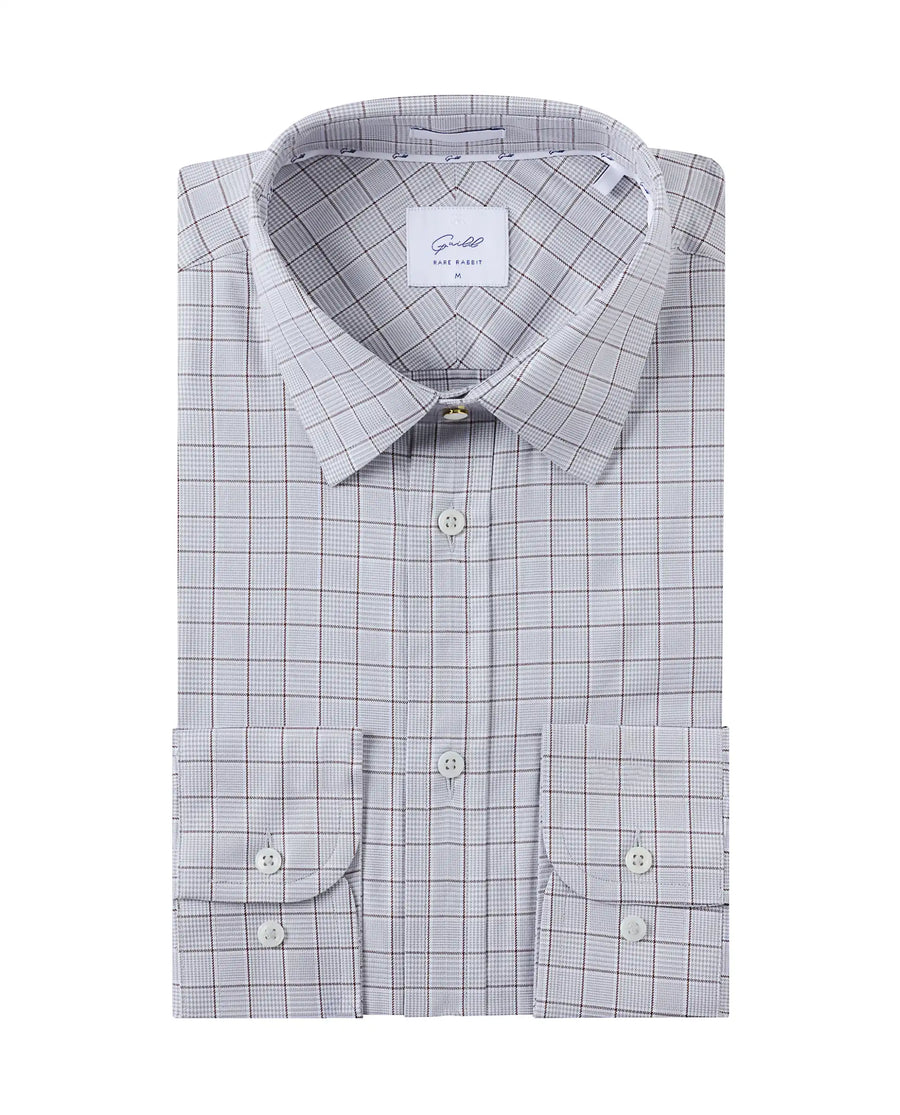 Rare Rabbit Men's Rooney Light Grey Cotton Checked Print Regular Fit Full Sleeve Collared Shirt