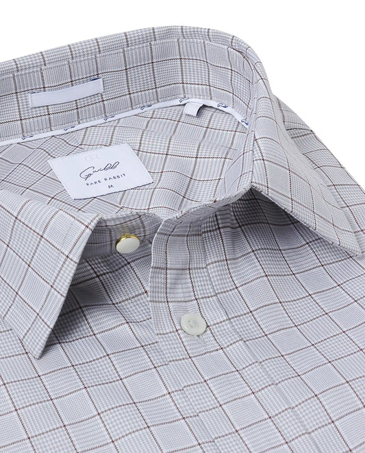 Rare Rabbit Men's Rooney Light Grey Cotton Checked Print Regular Fit Full Sleeve Collared Shirt