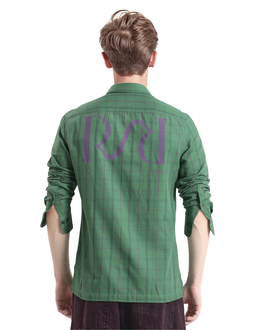 Rare Rabbit Men's Roos Green Cotton Checked Print Oversized Fit Full Sleeve Collared Shirt