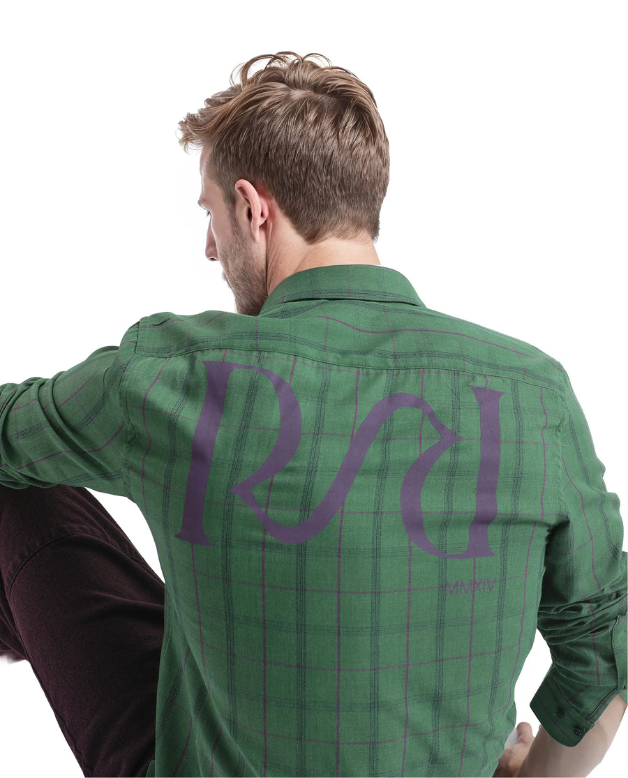 Rare Rabbit Men's Roos Green Cotton Checked Print Oversized Fit Full Sleeve Collared Shirt
