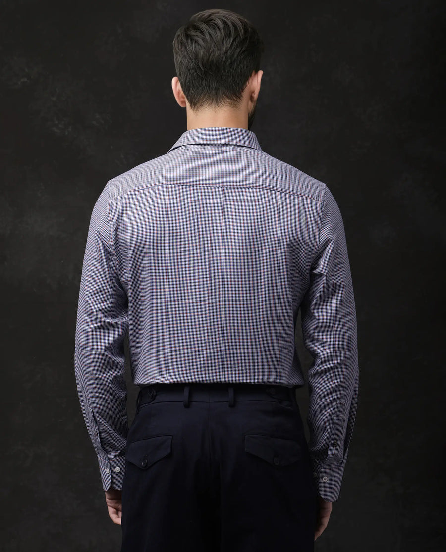 Rare Rabbit Men's Root Blue Cotton Checked Print Regular Fit Full Sleeve Collared Shirt