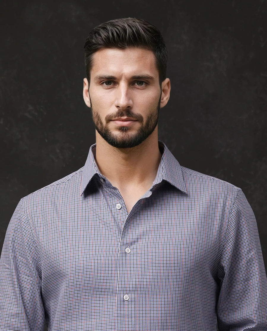 Rare Rabbit Men's Root Blue Cotton Checked Print Regular Fit Full Sleeve Collared Shirt