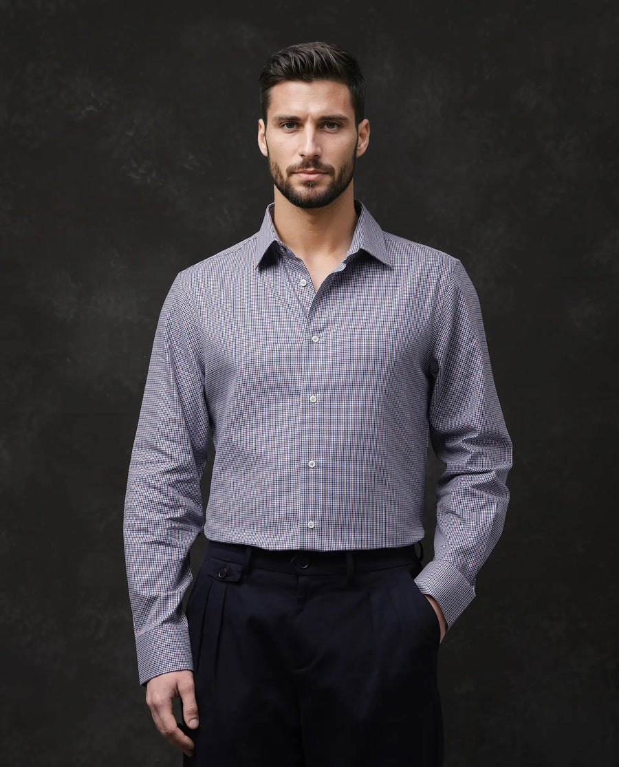 Rare Rabbit Men's Root Blue Cotton Checked Print Regular Fit Full Sleeve Collared Shirt
