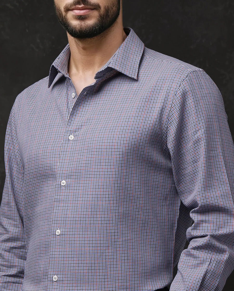 Rare Rabbit Men's Root Blue Cotton Checked Print Regular Fit Full Sleeve Collared Shirt
