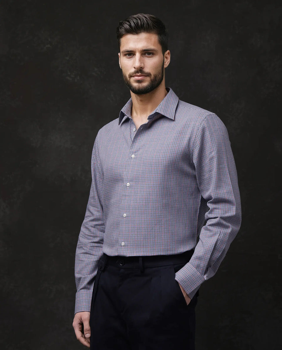 Rare Rabbit Men's Root Blue Cotton Checked Print Regular Fit Full Sleeve Collared Shirt