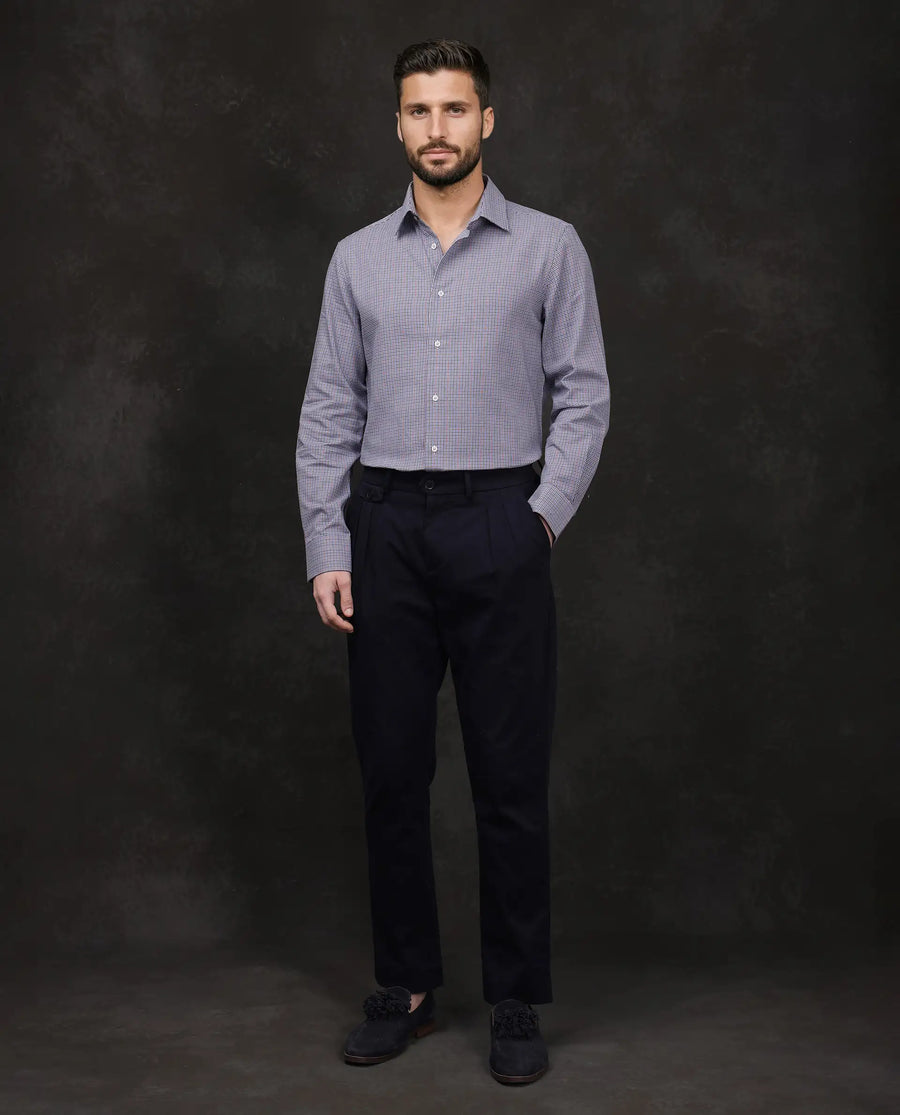 Rare Rabbit Men's Root Blue Cotton Checked Print Regular Fit Full Sleeve Collared Shirt