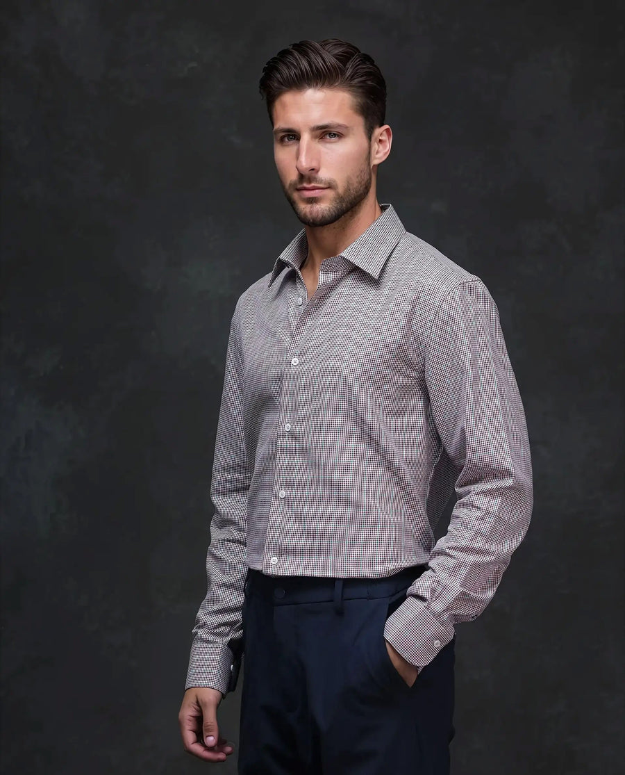 Rare Rabbit Men's Root Maroon Cotton Checked Print Regular Fit Full Sleeve Collared Shirt