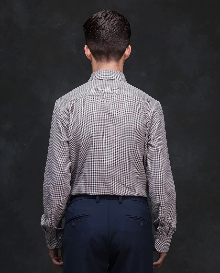 Rare Rabbit Men's Root Maroon Cotton Checked Print Regular Fit Full Sleeve Collared Shirt