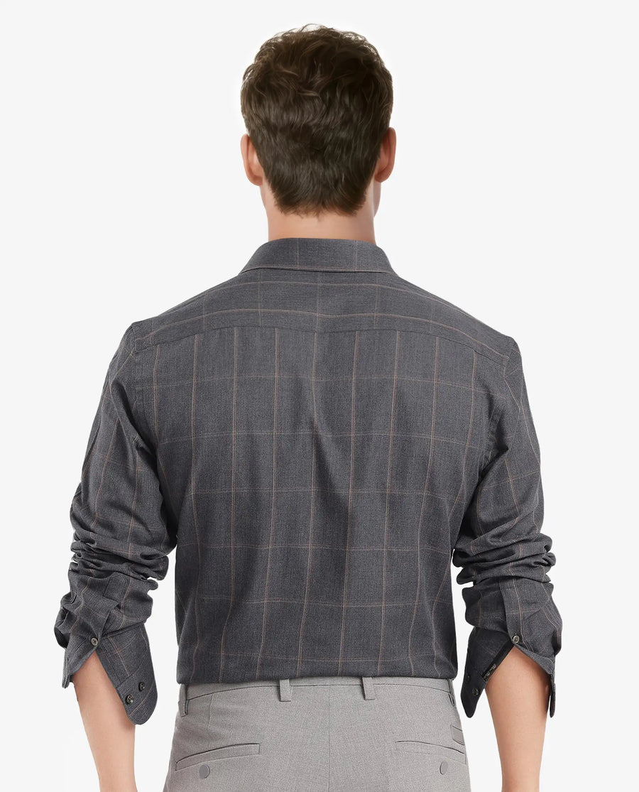 Rare Rabbit Men's Ropos-2 Grey Cotton Checked Print Regular Fit Full Sleeve Collared Shirt