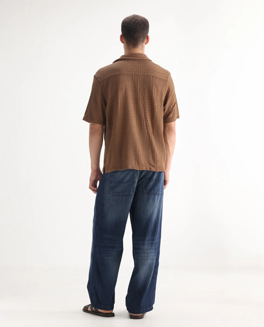 Rare Rabbit Men's Rory Light Blue Cotton Plain Baggy Fit Jeans