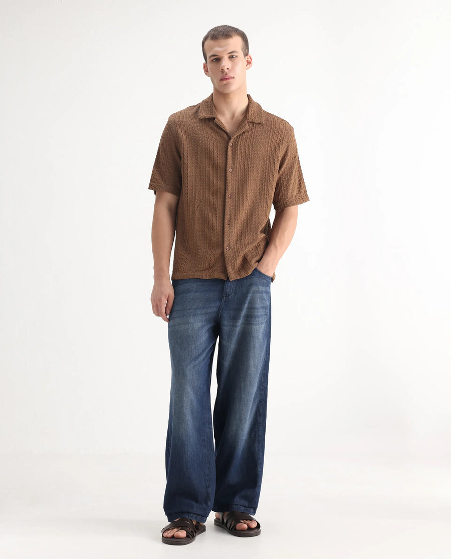Rare Rabbit Men's Rory Light Blue Cotton Plain Baggy Fit Jeans