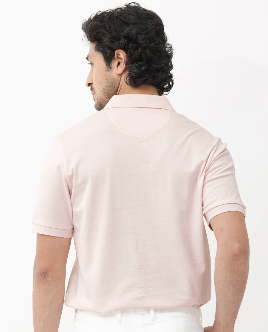 Rare Rabbit Men's Row Pastel Pink Cotton Plain Regular Fit Half Sleeve Polo