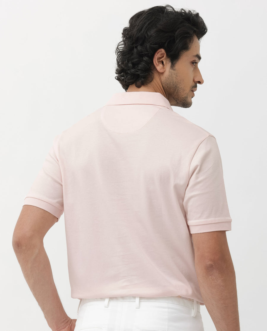 Rare Rabbit Men's Row Pastel Pink Cotton Plain Regular Fit Half Sleeve Polo