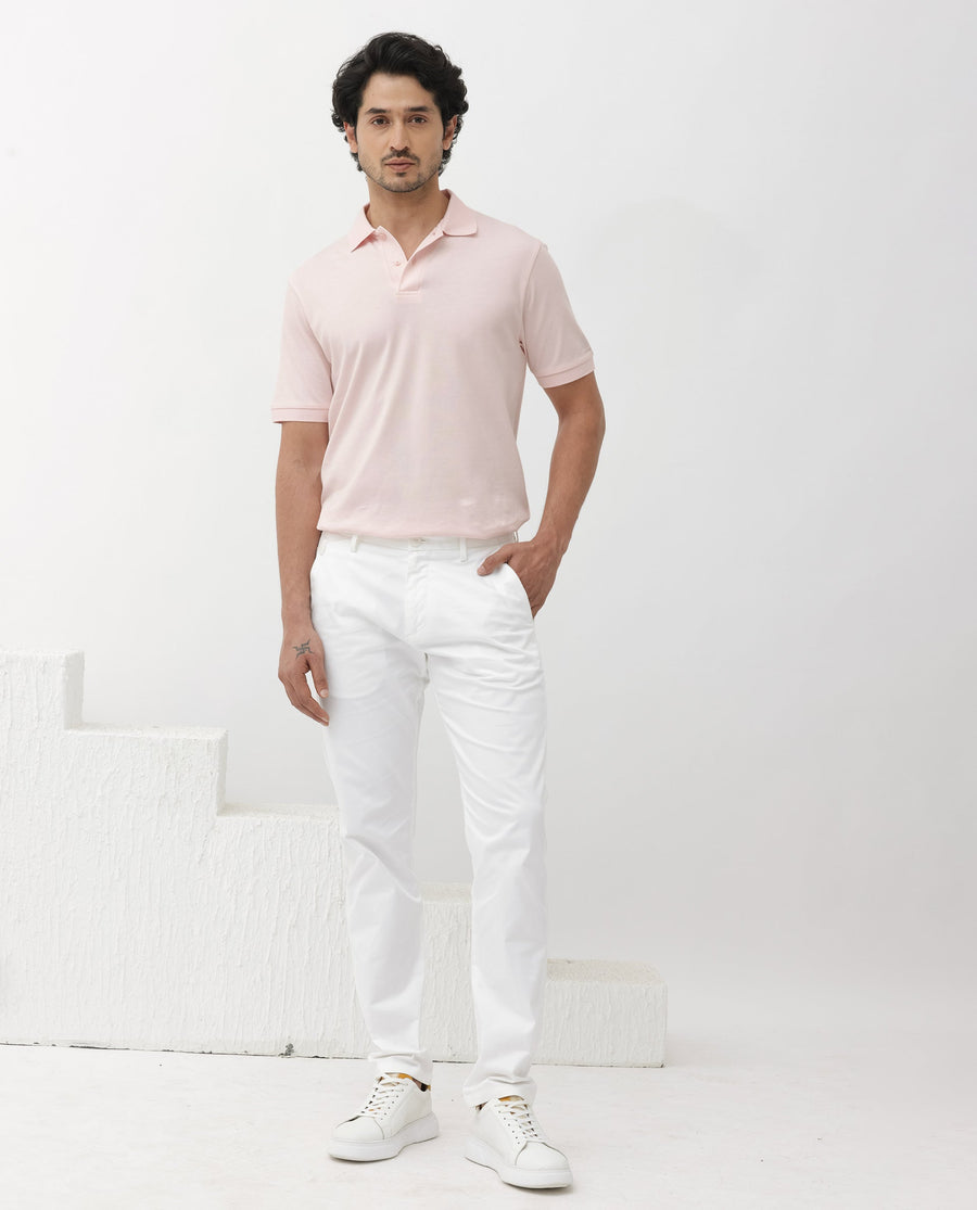 Rare Rabbit Men's Row Pastel Pink Cotton Plain Regular Fit Half Sleeve Polo