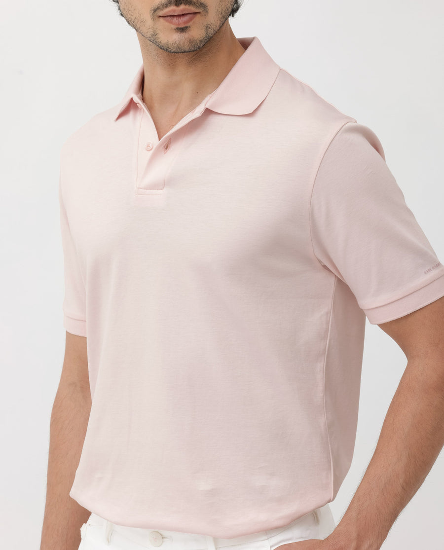 Rare Rabbit Men's Row Pastel Pink Cotton Plain Regular Fit Half Sleeve Polo