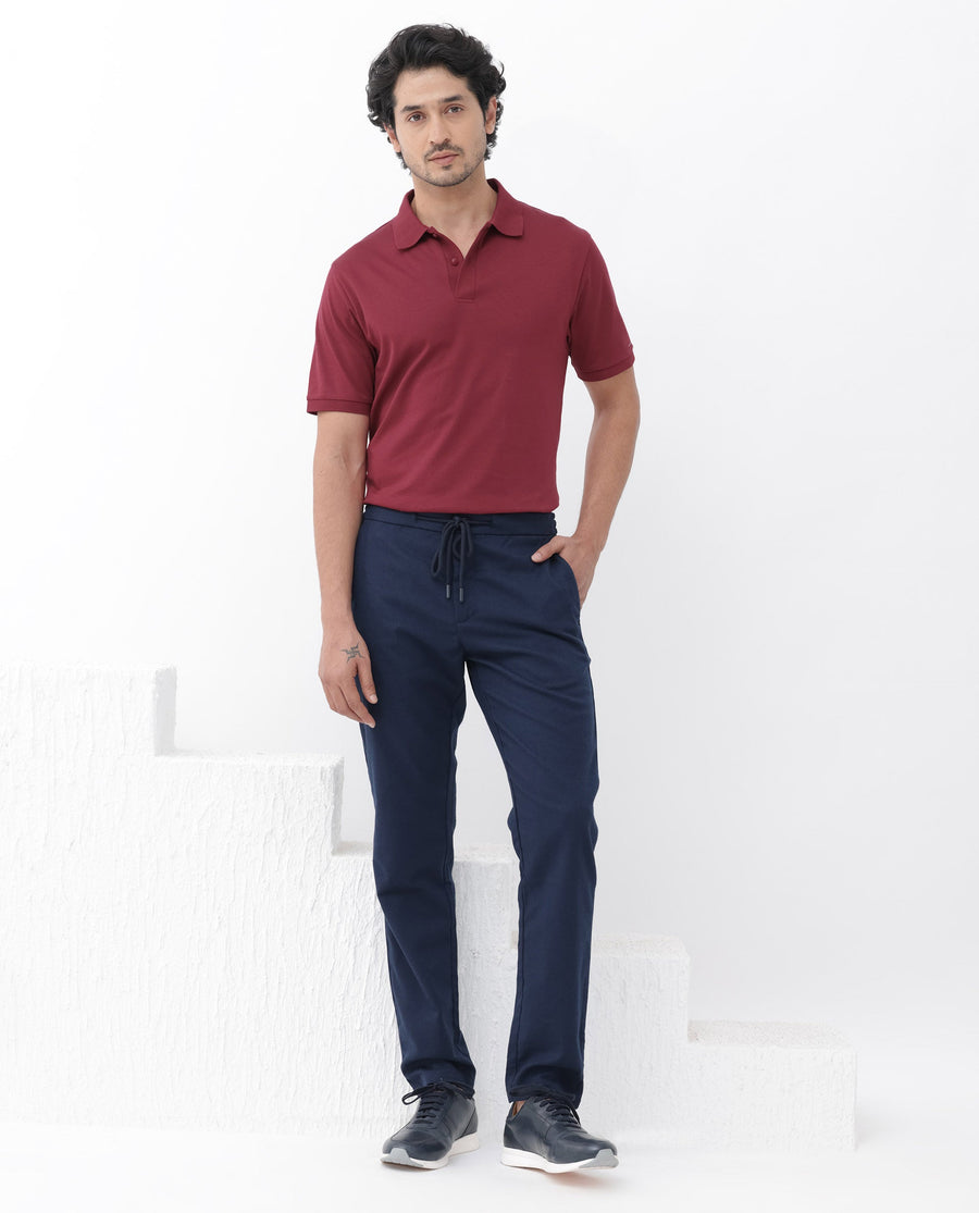 Rare Rabbit Men's Row Red Cotton Plain Regular Fit Half Sleeve Polo