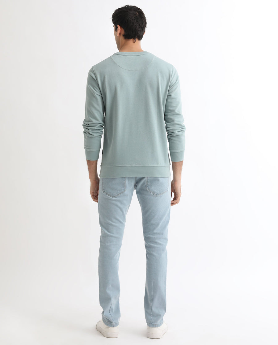 Rare Rabbit Men's Rowann Blue Cotton Graphic Print Relaxed Fit Full Sleeve Crew Neck Sweatshirt