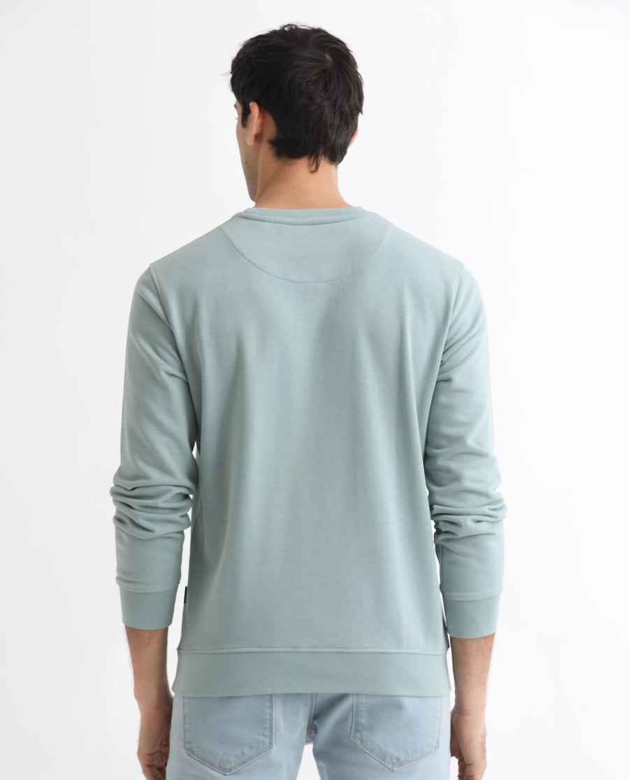 Rare Rabbit Men's Rowann Blue Cotton Graphic Print Relaxed Fit Full Sleeve Crew Neck Sweatshirt