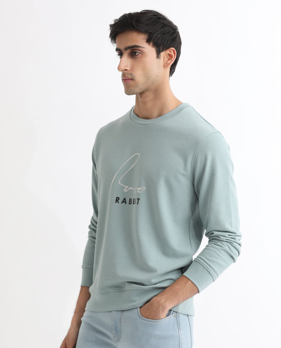 Rare Rabbit Men's Rowann Blue Cotton Graphic Print Relaxed Fit Full Sleeve Crew Neck Sweatshirt